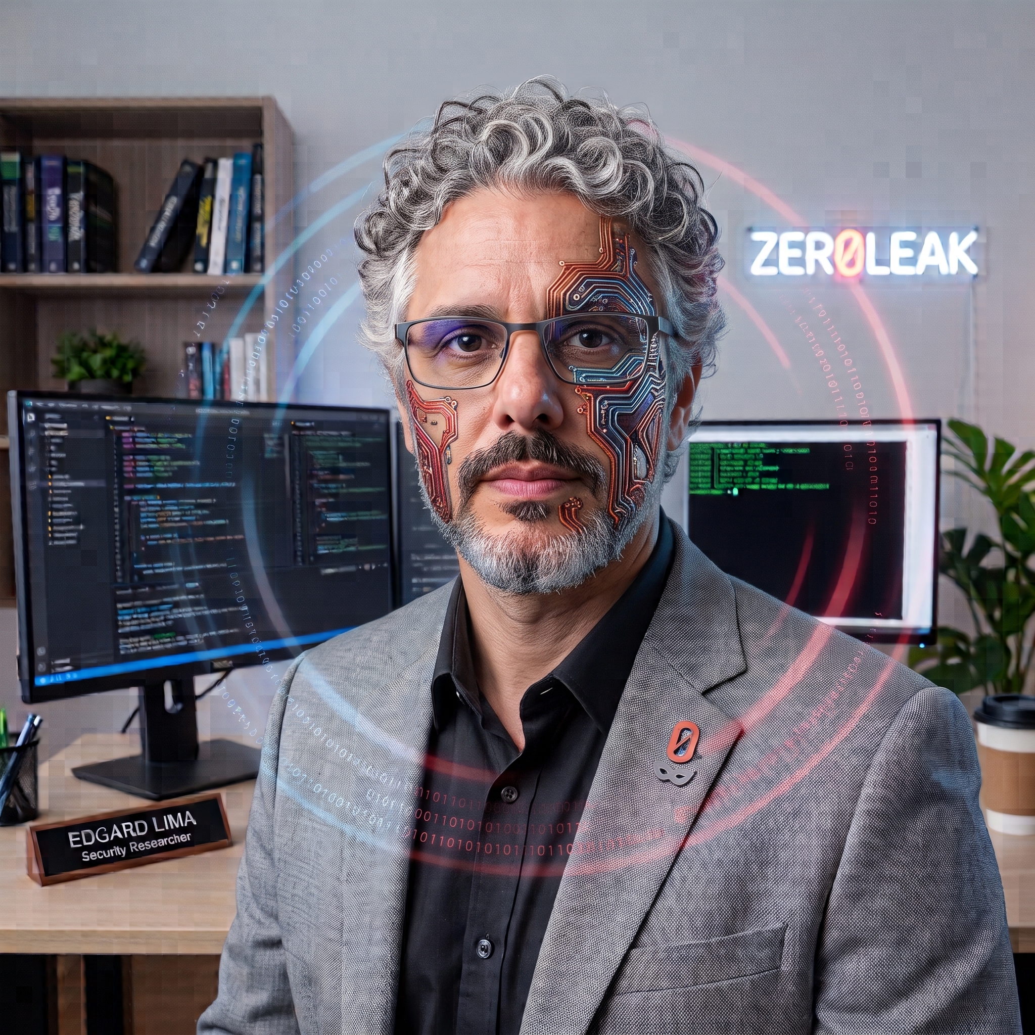 Stylized portrait of Edgard Lima with circuit-inspired details